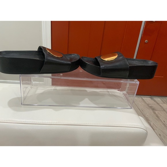 Tory Burch Black Leather Double T Logo Slides Sandals Women's Size - Picture 10 of 17